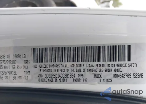 2016 Ram 2500 Big Horn z USA, uszkodzony, nr VIN 3C6UR5DJ4GG281854